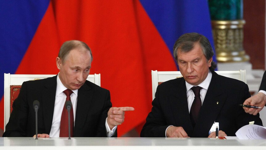 Russian president Vladimir Putin and Igor Sechin