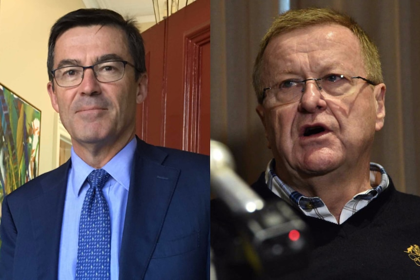 John Coates (R) and John Wylie remain at loogerheads in regard to future Olympic planning.