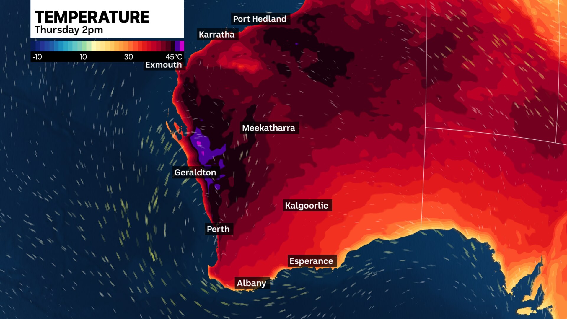 Map of Western Australia heat