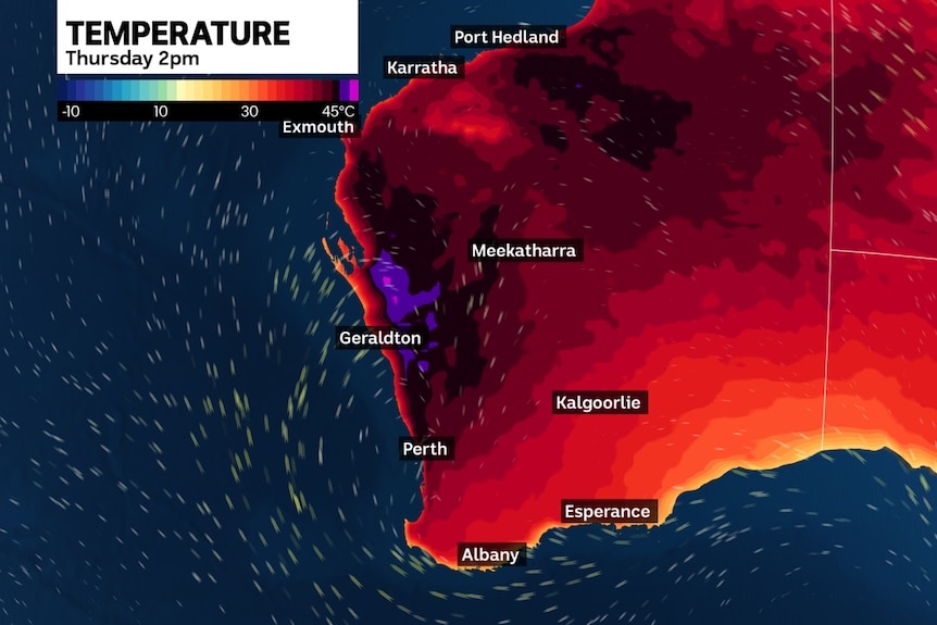 Map of Western Australia heat