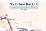 A map showing the proposed route for Sydney's North West rail link
