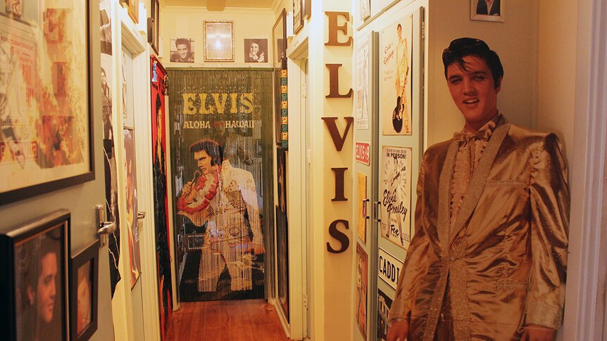 A hallway full of Elvis memorabilia.