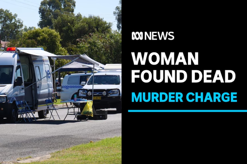 Woman Found Dead, Murder Charge: Police vehicles set up at a crime scene on a street.