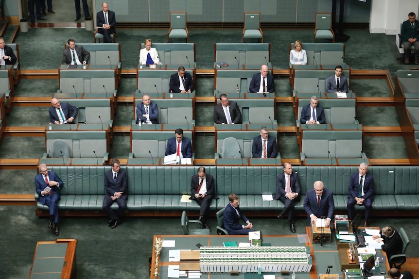Coalition sit spaced apart.