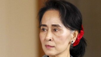 Close-up image of Aung San Suu Kyi.