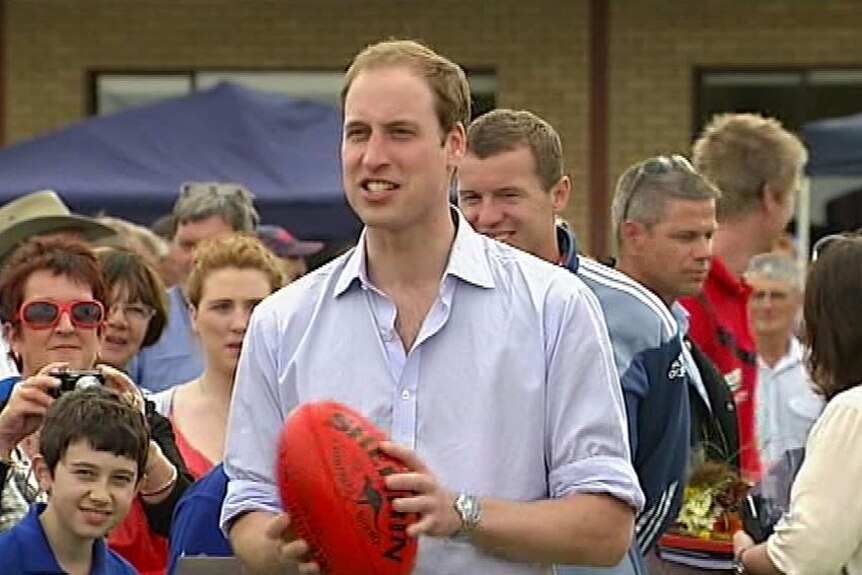 The prince played some kick-to-kick with Melbourne Demons president Jim Stynes.