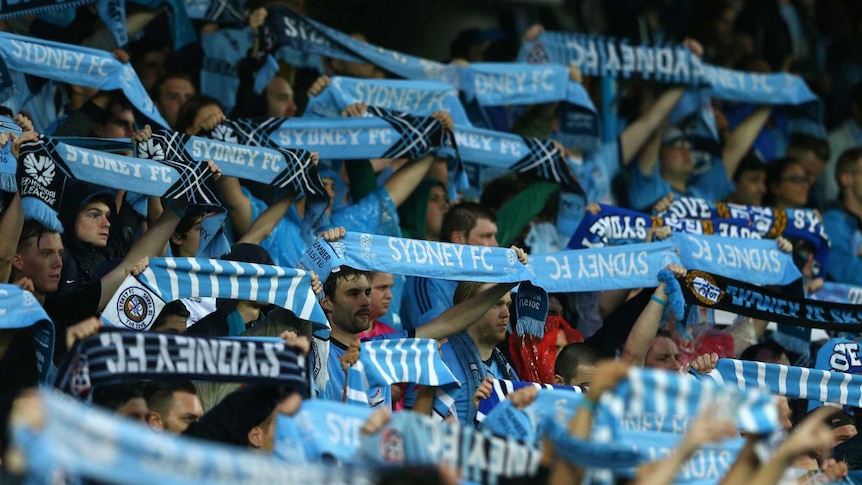 Sydney FC fans show their colours during match against Melbourne Victory on November 14, 2015.