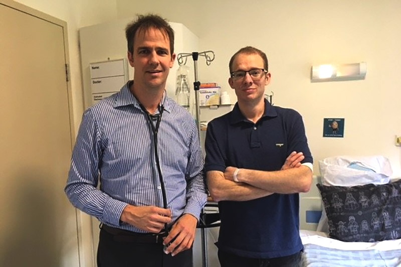 Queensland Lung Transplant Service director Dr Peter Hopkins stands alongside patient Joshua Leveridge