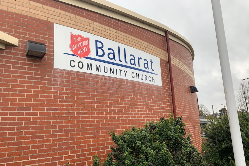 ballarat salvation army sign on exterior of brown brick building.