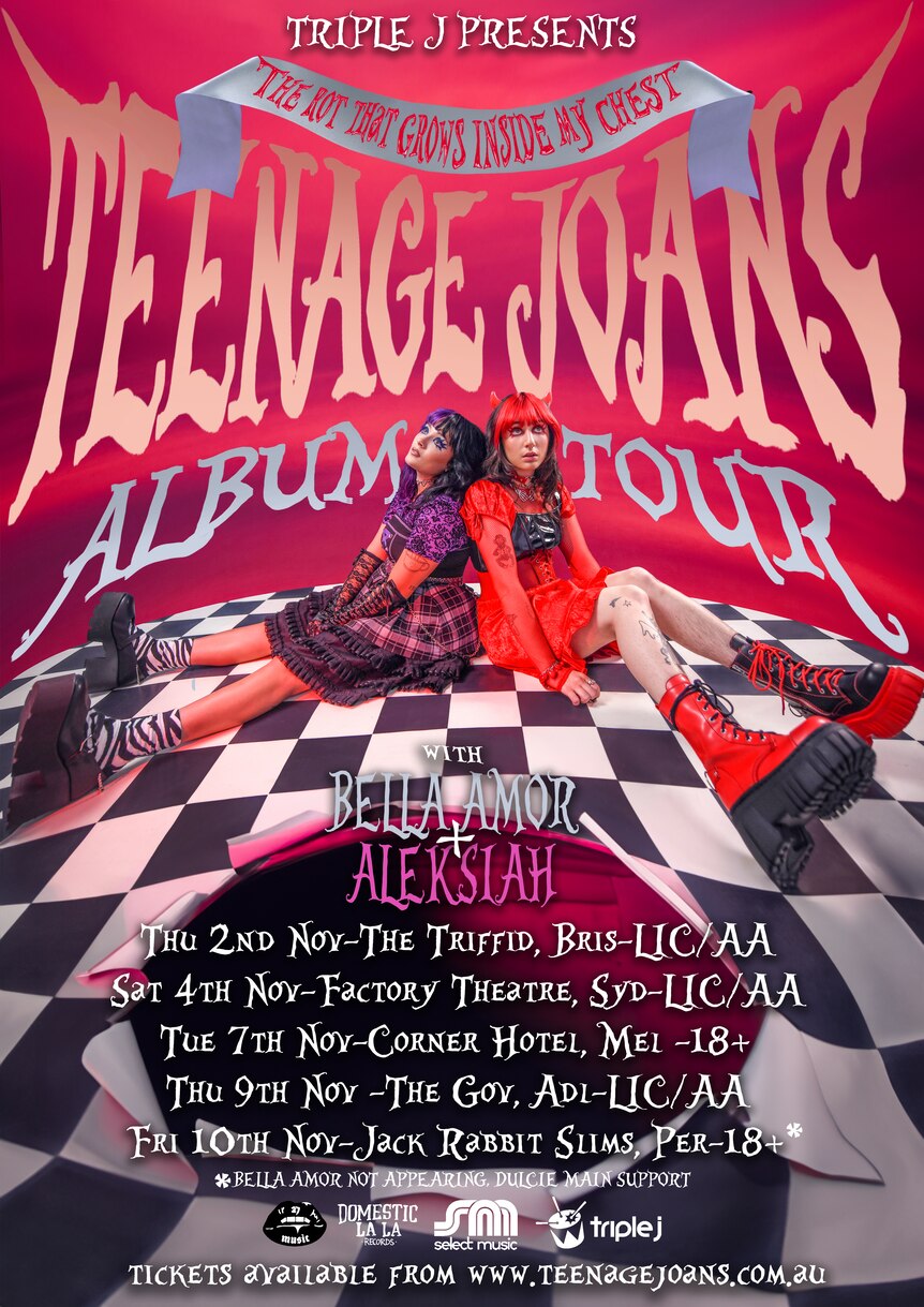 Alice In Wonderland themed poster for Teenage Joans Australian tour 2023