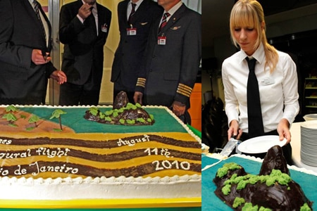 A composite photo of a giant cake modelled on Rio harbour.