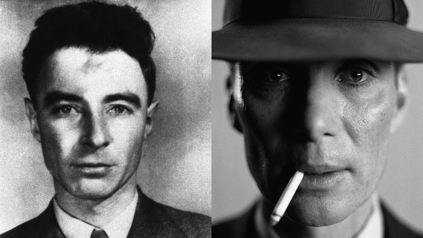J. Robert Oppenheimer (L) is portrayed by Cillian Murphy (R) in Christopher Nolan's upcoming biopic.