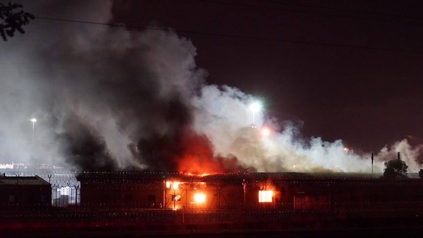 Smoke was seen billowing from the centre as one of the buildings was ablaze.