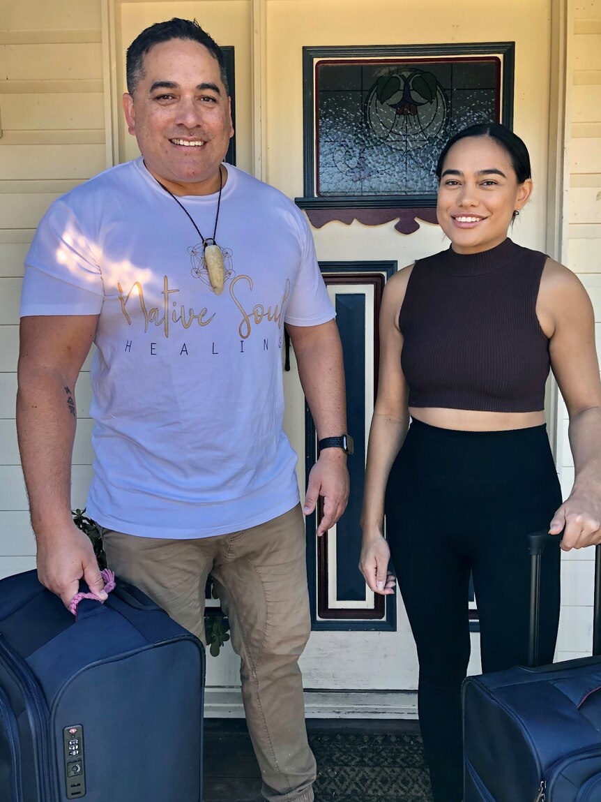 Logan man Pani Hokianga and his daughter Maia heading off to New Zealand