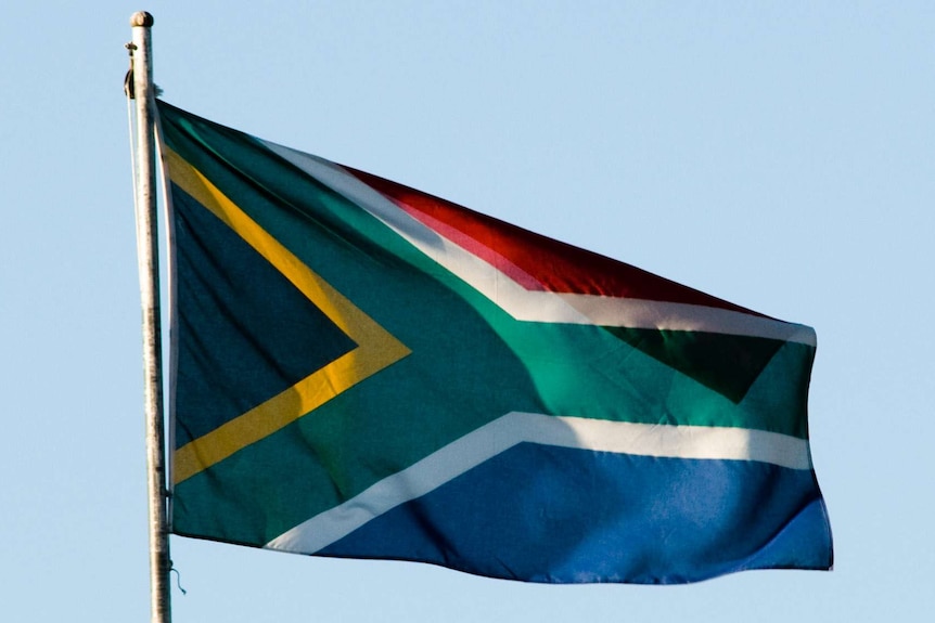 South African flag flying in the wind