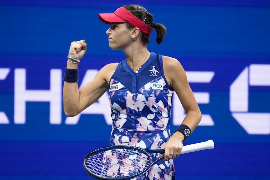 Ajla Tomljanovic reacts during a match against to Serena Williams