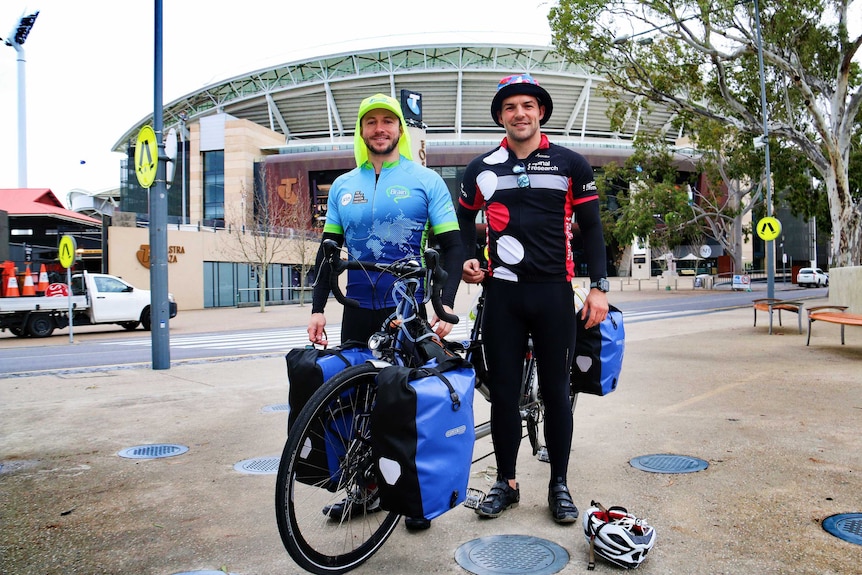 Louis Snellgrove and Lloyd Collier outside the Adelaide Oval