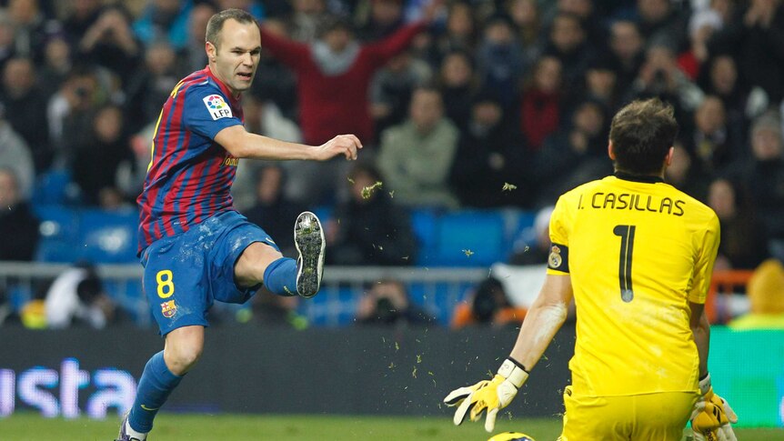 Andres Iniesta scores against Real Madrid