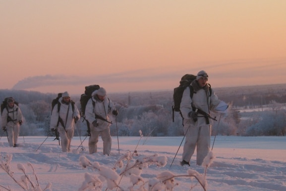 Estonian Defence League members braving the snow