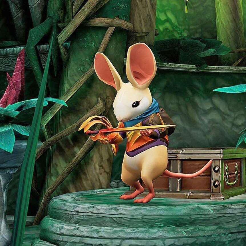 Cartoon image of a mouse holding a sword