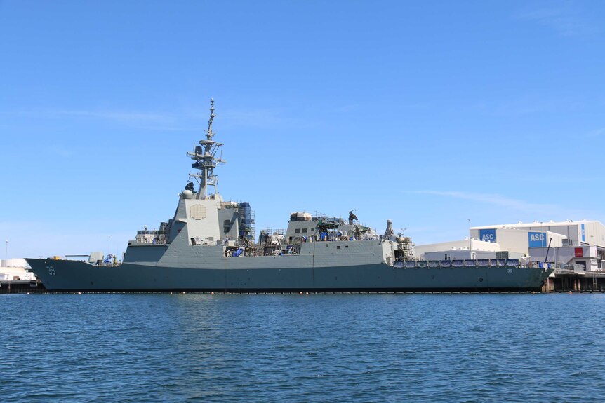 destroyer Hobart in the water in the Port River