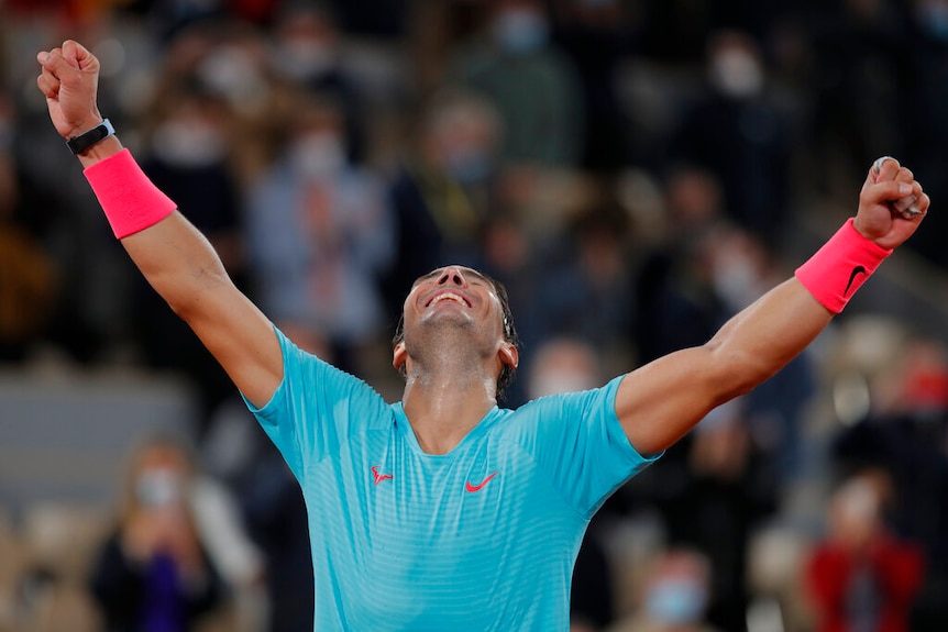 Spain's Rafael Nadal celebrates winning the final match of the French Open tennis tournament.