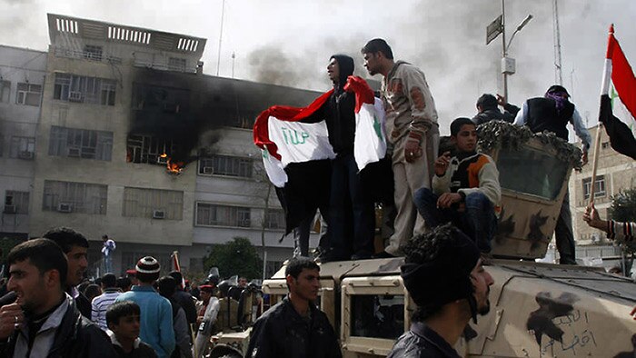 Demonstrators take part in a "day of rage" protest in Mosul, northern Iraq.