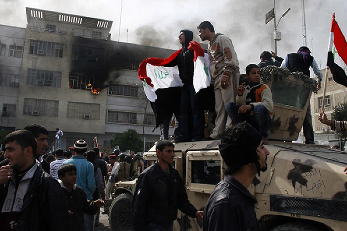 Demonstrators take part in a "day of rage" protest in Mosul, northern Iraq.