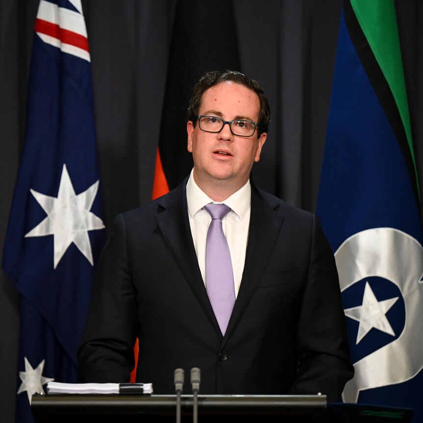 Australian Veterans’ Affairs Minister Matt Keogh speaks to the media during press conference at Parliament House.