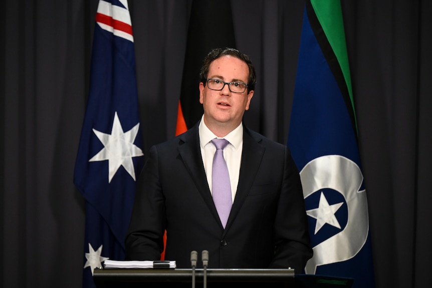 Australian Veterans’ Affairs Minister Matt Keogh speaks to the media during press conference at Parliament House.