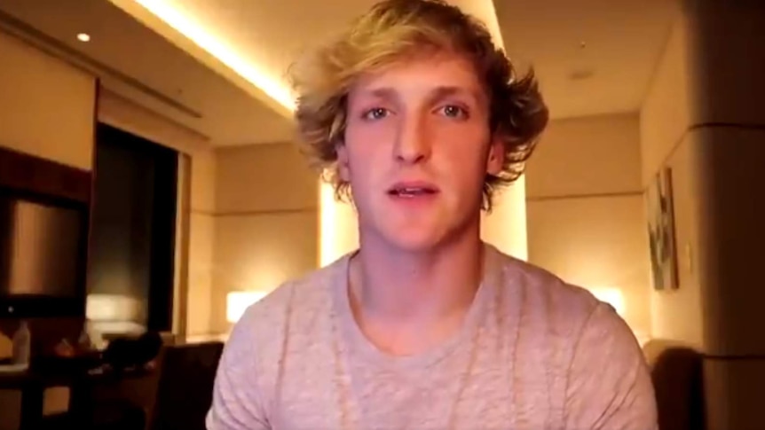 A still from a video of Logan Paul, who is looking into the camera.