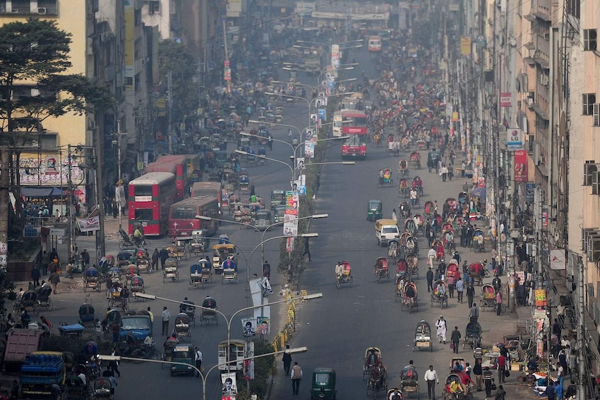 A busy street in Dhaka, Bangladesh