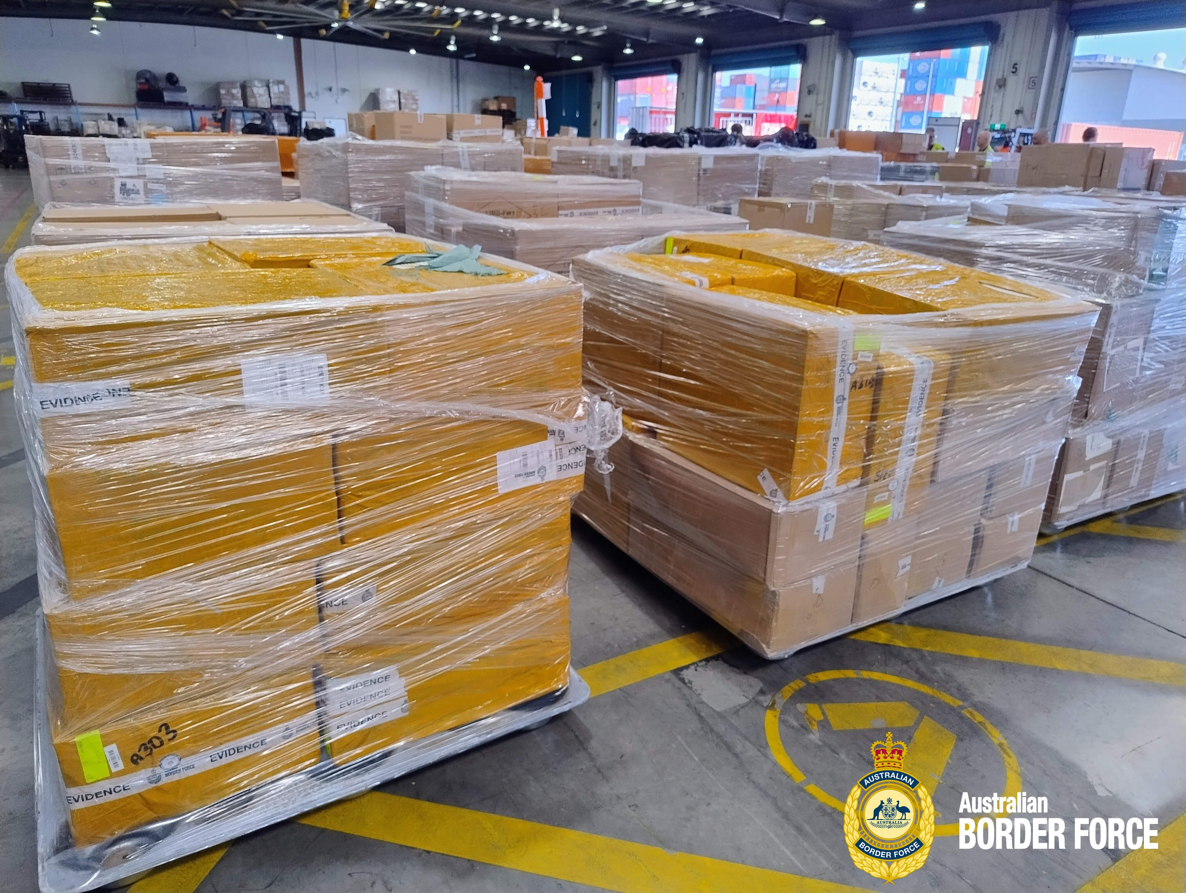 Wrapped boxes in a warehouse