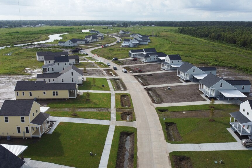 aerial view of newly built homes in an estate in Louisiana