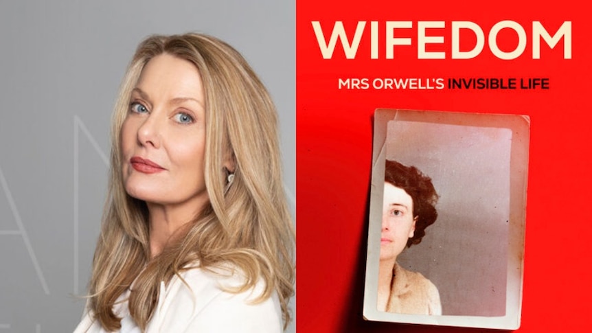 Headshot of Anna Funder on left and book cover of Wifedom on right.