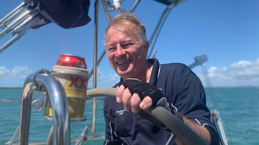John Fisher enjoys his first day of retirement sailing on Moreton Bay