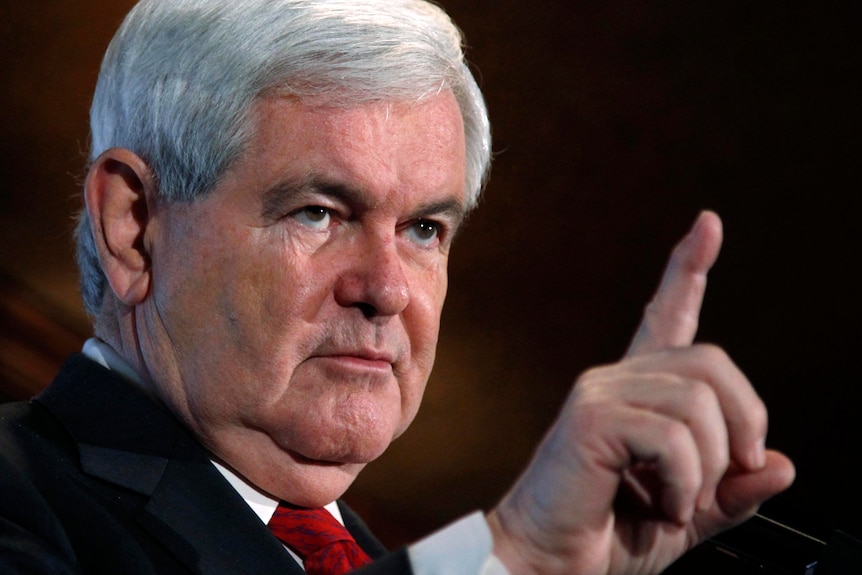 Newt Gingrich speaks at a meet and greet session.