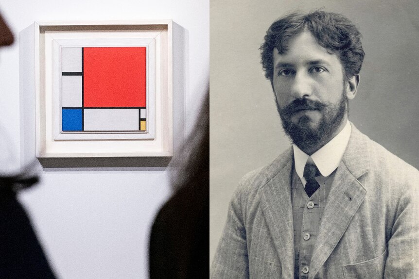 LEFT: Composition No II and RIGHT: Piet Mondrian in his 30s.