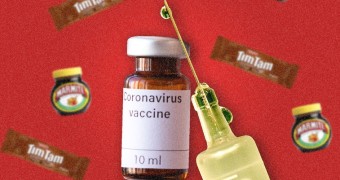 An illustration shows a vial of would-be COVID-19 vaccine against a backdrop.
