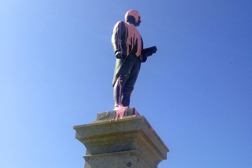 Pink paint poured over a Captain Cook statue in St Kilda.