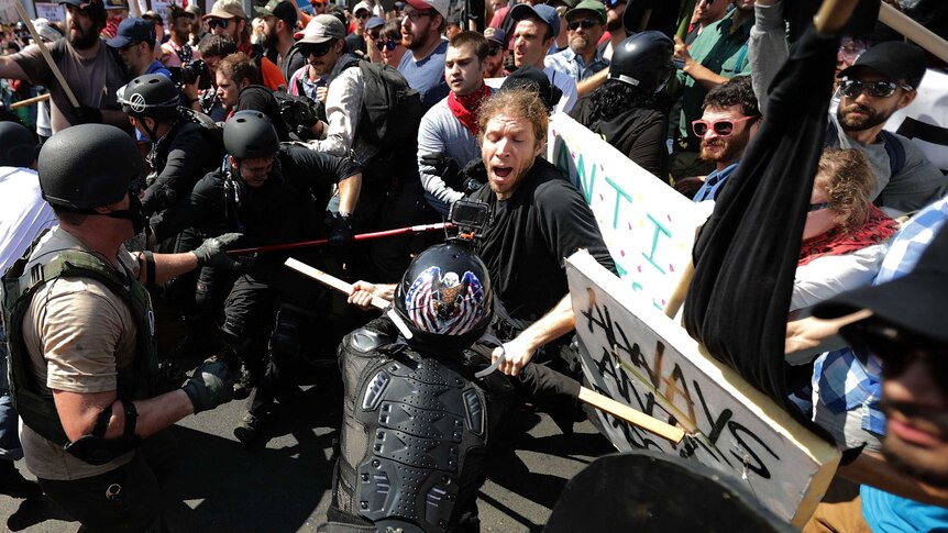 White nationalists, neo-Nazis and members of the 'alt-right' clash with counter-protesters in Charlottesville.