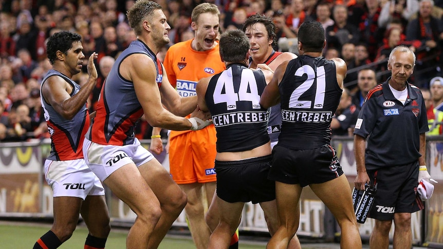 Stephen Milne will miss St Kilda's ANZAC Day match after his involvement in this scrap with St Kilda players.