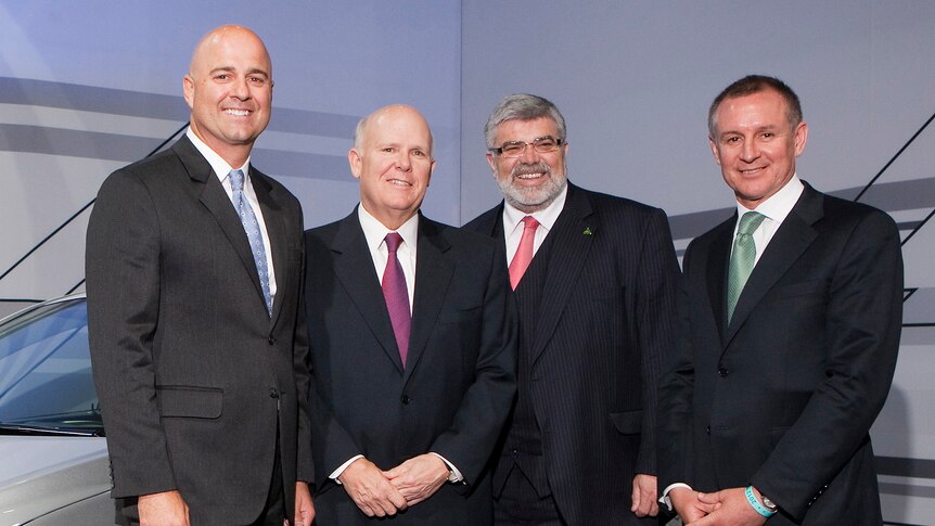 Messrs Devereux, Akerson, Carr and Weatherill at GM's HQ in Detroit