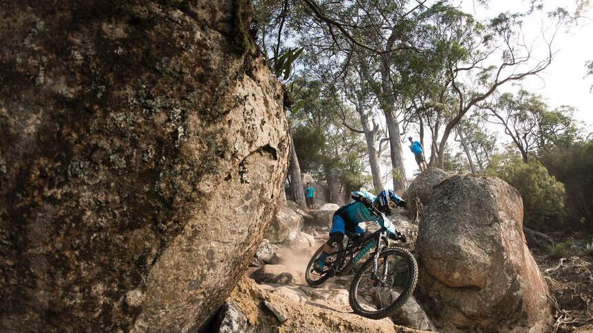 Enduro world champion Jerome Clementz of France riding the Blue Derby course