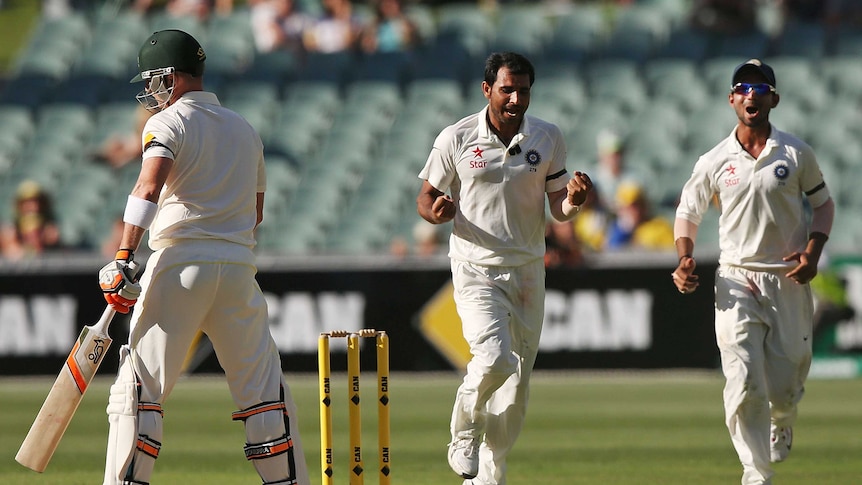 Shami celebrates Haddin wicket