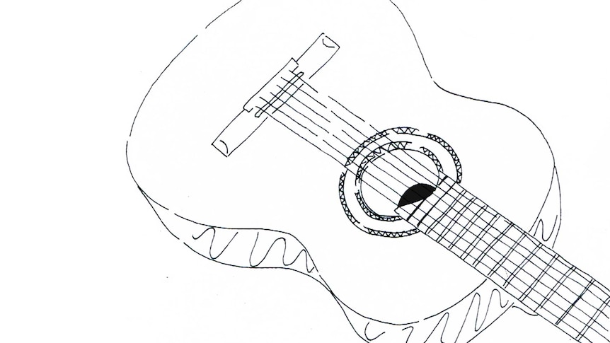 Line drawing of a classical guitar
