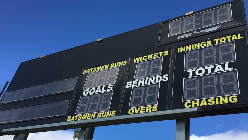 Electronic score board at Twin Ovals Kingston.