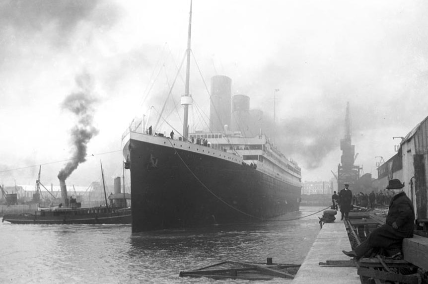 The Titanic at Southampton docks.