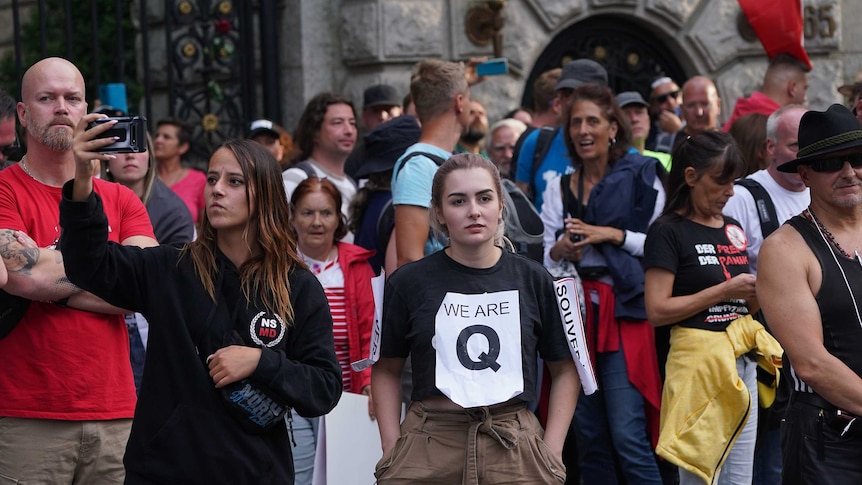 A right-wing protest with QAnon followers