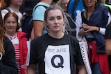 A right-wing protest with QAnon followers